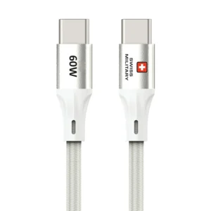 SWISS MILITARY USB C TO USB C HEAVY DUTY HIGH PERFORMANCE CHARGING DATA TRANSFER CABLE WHITE
