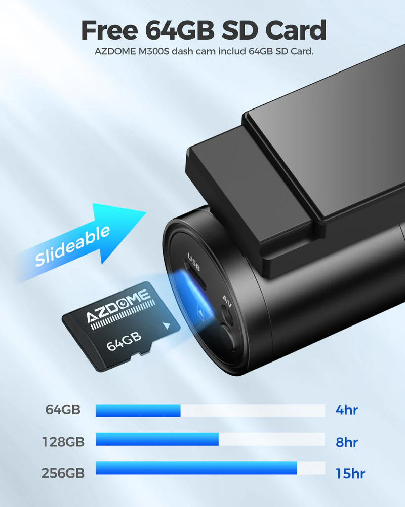 AZDOME 4K Front and Rear Dash Camera Kit with 64GB Memory Card - M300S - Image 7