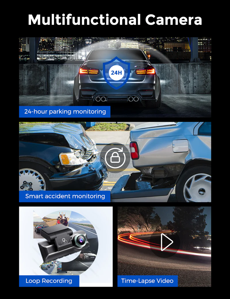 AZDOME 4K Front and Rear Dash Camera Kit with 3.19-Inch Screen, IR Night Vision, 24H Parking Mode - M550 - Image 6