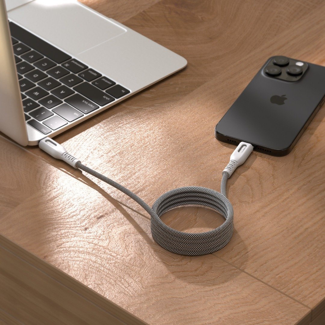 BluPebble PowerFlow Magnetic USB-C to USB-C Cable 3.3ft 60W 1-Meter Grey (BP-PFUSBC1M-GY) - Image 2