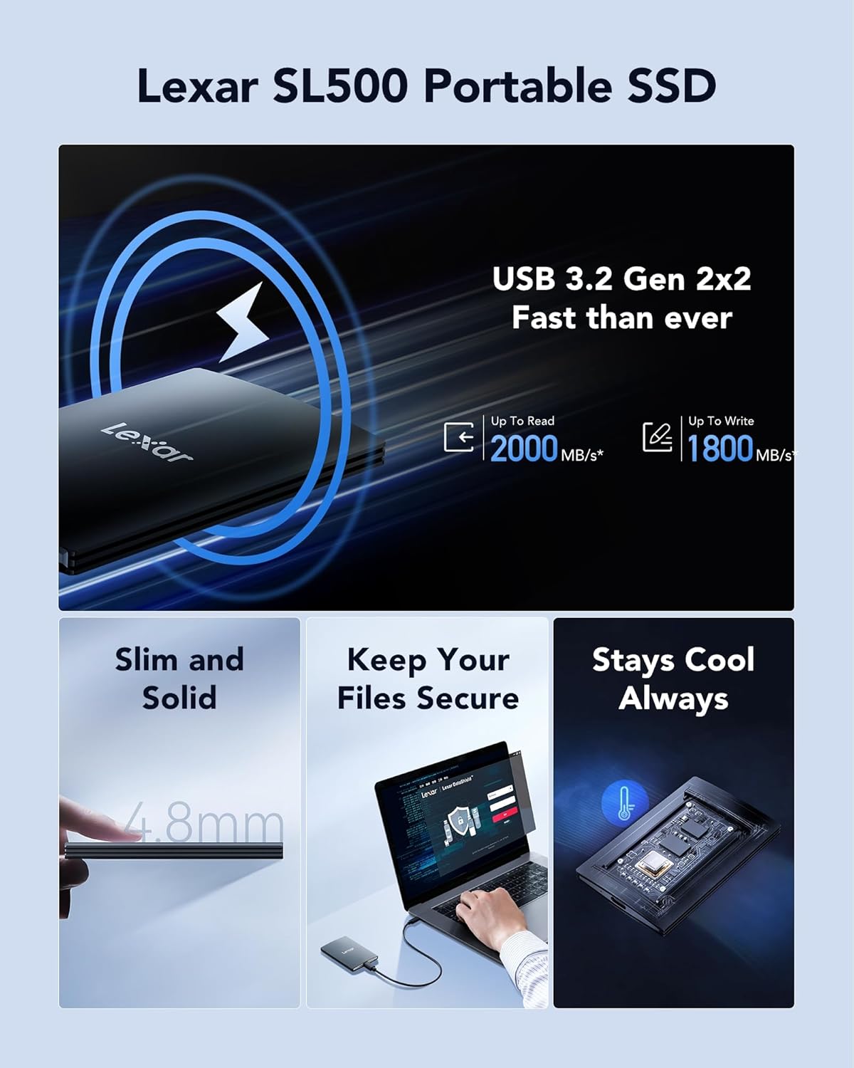 LEXAR SSD SL500 PORTABLE SSD 2 TB USB3.2 GEN2X2 UP TO 2000 MBS /1800 MBS - Image 2