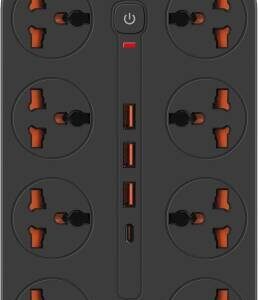 Porodo Blue 8 AC 3000W Power Strip Universal Socket 3M Black PB-FWCH035-BK