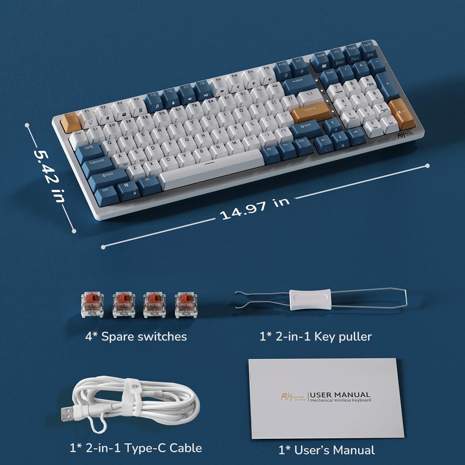 Royal Kludge RGB Tri-Modes Hot-Swap Gaming Keyboard with Brown Switches in Klein Blue - RK98 - Image 4