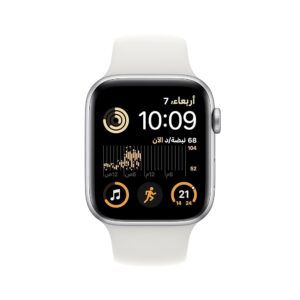 Introducing the Apple Watch SE (2nd Generation) GPS 44mm, a perfect blend of performance, design, and value. Crafted with a sleek silver aluminium case and a stylish white sport band (M/L)