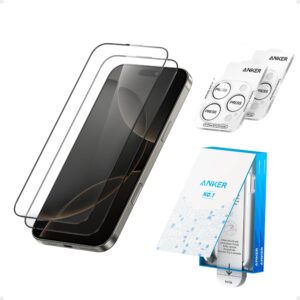 Protect your iPhone 16 Pro in style with the Anker Premium Glass Screen Protector and Camera Lens Set (A720FHVA).