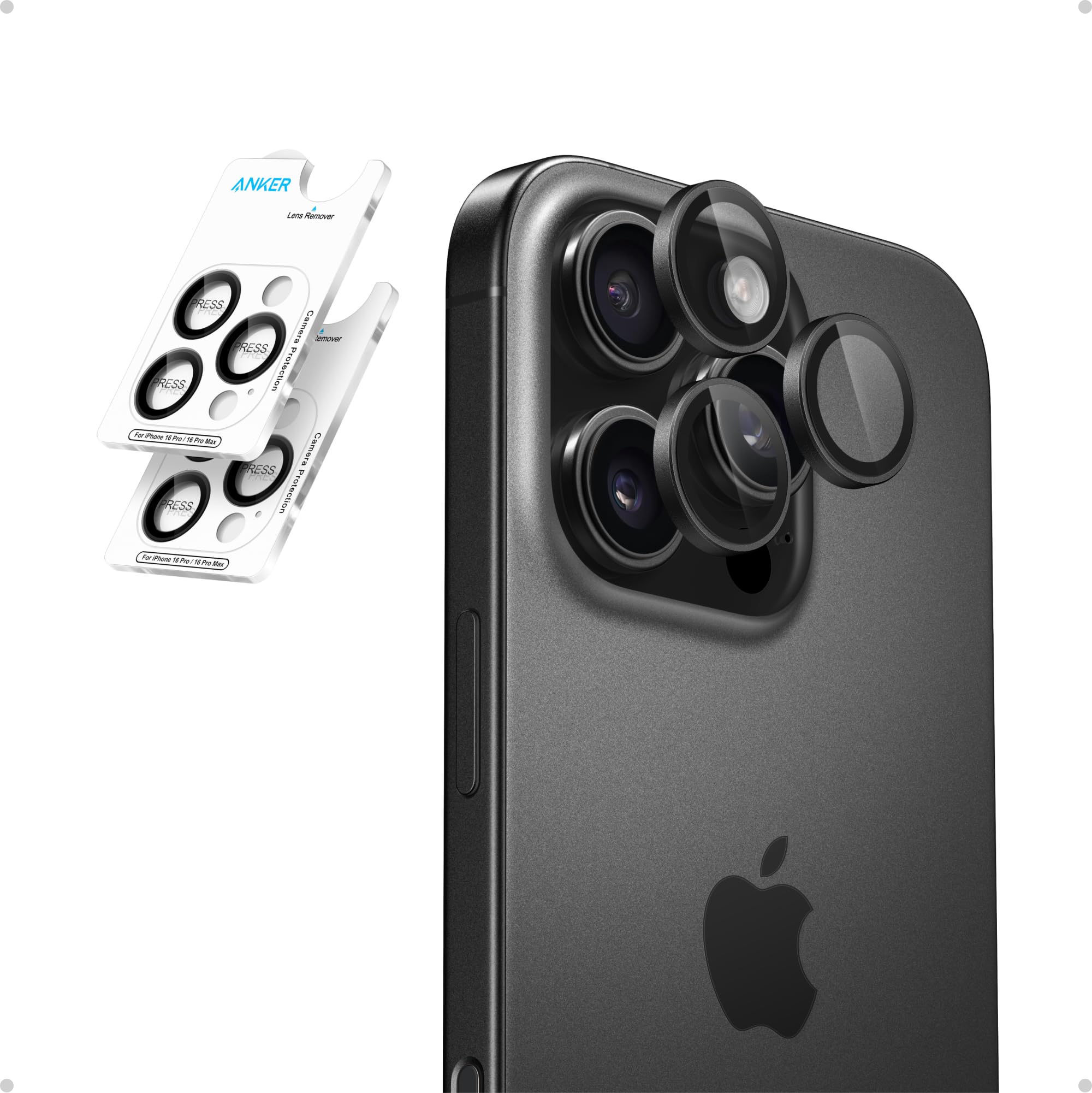 Protect your iPhone 16 Pro or 16 Pro Max’s camera with the Anker Shield Camera Lens Protector A720GH6A.