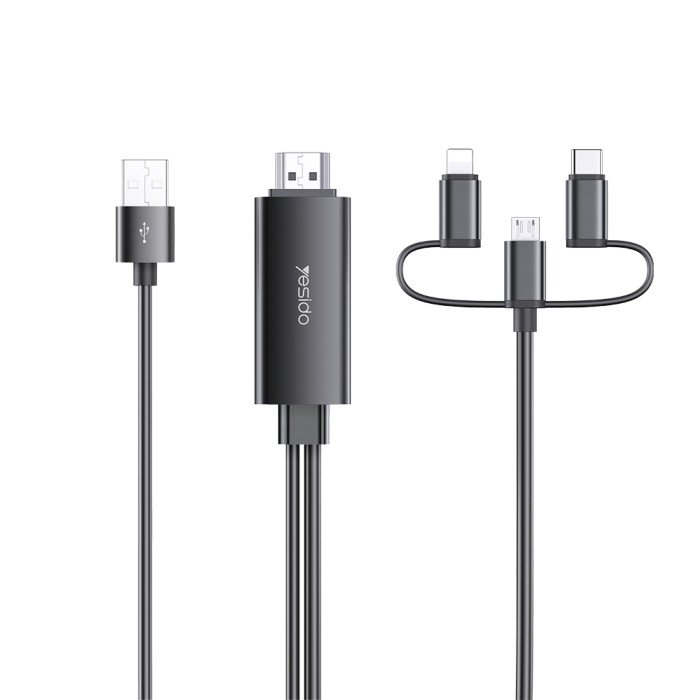 Versatile Yesido HM05 3 in 1 HDMI Cable Black - Universal Connectivity - Gadgets