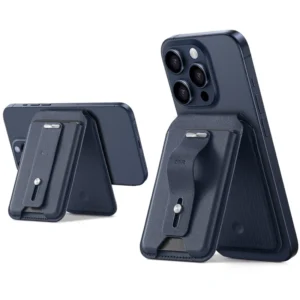 Upgrade your iPhone utility and style with the ESR HaloLockâ„¢ Geo Wallet Stand in Blue