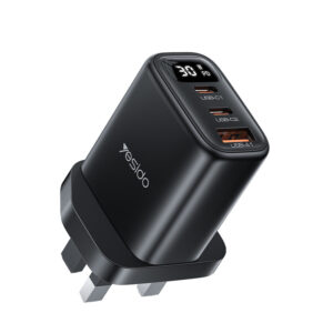 YESIDO 30W GAN 1XUSB-A AND 2XUSB-C CHARGER WITH DISPLAY BLACK YC88
