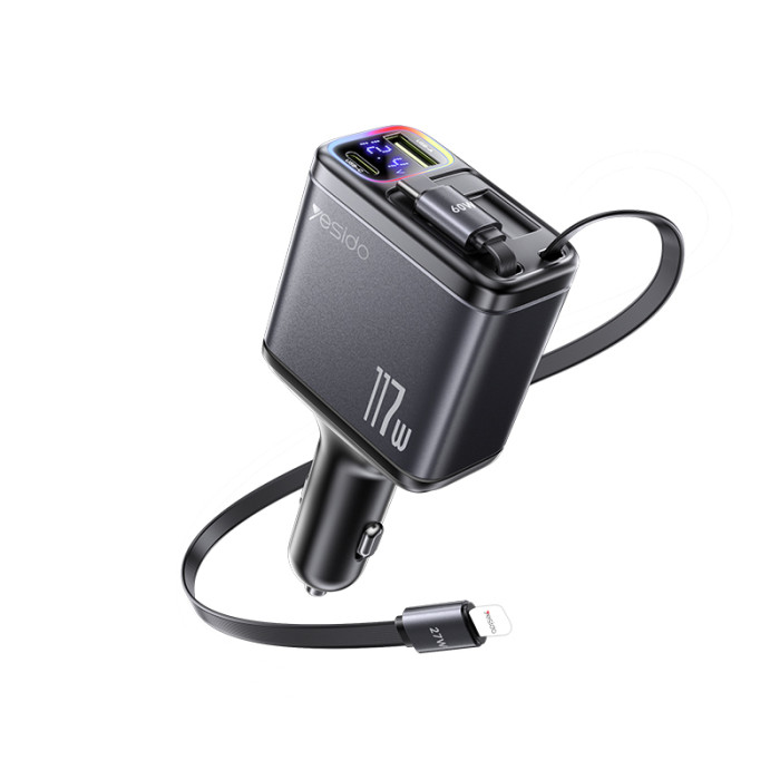 Charge on the go like never before with the YESIDO 117W Super Fast Car Charger in Black (Model Y63).