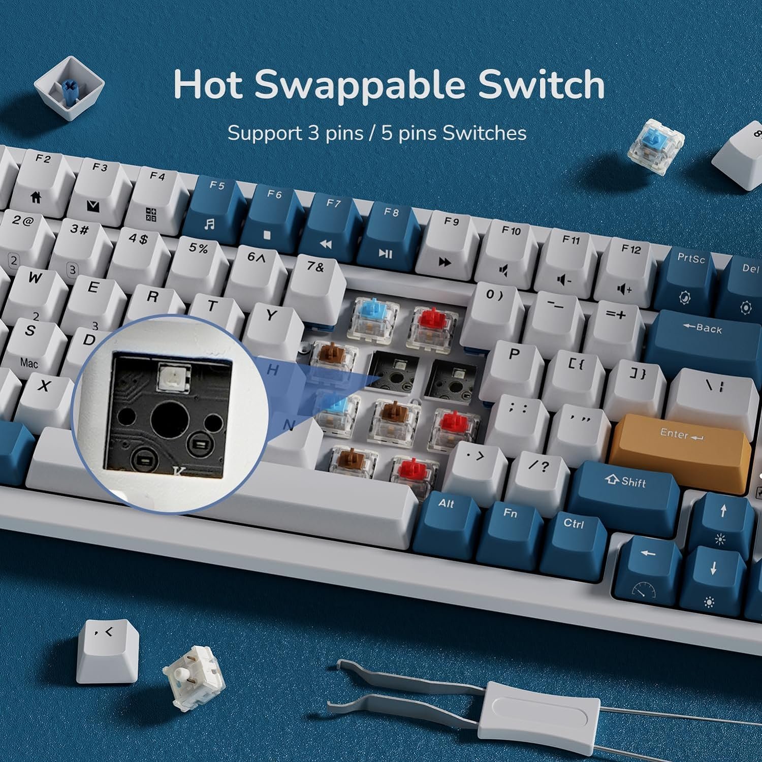 Royal Kludge RGB Tri-Modes Hot-Swap Gaming Keyboard with Brown Switches in Klein Blue - RK98 - Image 6