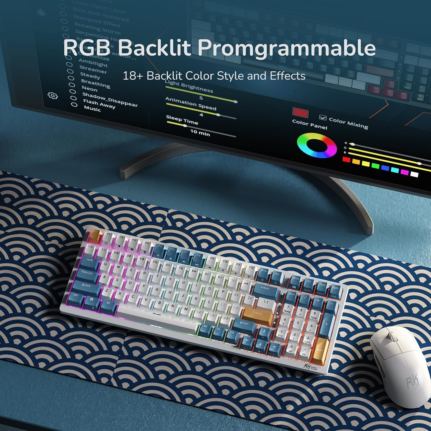 Royal Kludge RGB Tri-Modes Hot-Swap Gaming Keyboard with Brown Switches in Klein Blue - RK98 - Image 5