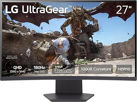 LG 27 inch UltraGear QHD 180Hz 1ms 1000R Curved Gaming Monitor 27GS60QC-B