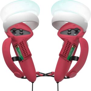 KIWI DESIGN CONTROLLER GRIPS COVER WITH ADJUSTABLE KNUCKLE STRAP AND BATTERY OPENING RED