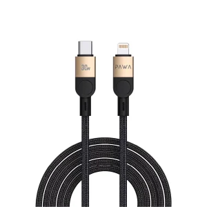 PAWA LEVIN USB C TO LIGHTNING BRAIDED CABLE 1.2M 30W DESERT BLACK PW-12BDC254-DTBK