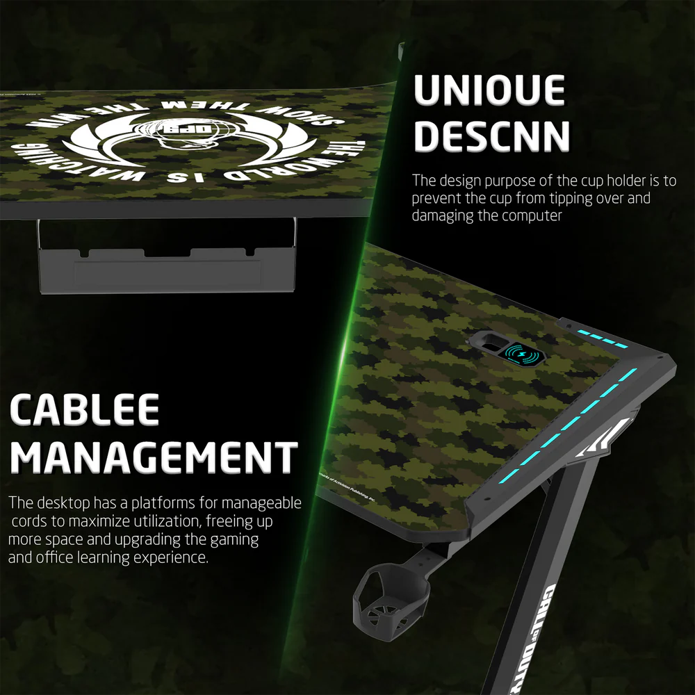 GameOn Phantom XL L-Shaped RGB Flowing Light Gaming Desk (Black/Green, COD-PHANTOMXL-L-02) - Dynamic and Spacious Setup for Gamers - Image 7