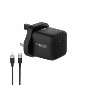 PAWA POCKETLITE TRAVEL CHARGER TYPE-C PORT GAN PD20W TYPE C LIGHTING CABLE BLACK PW-PL20WUKL-BK