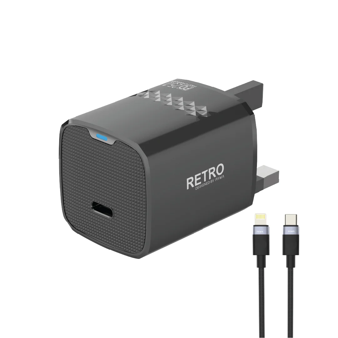 PAWA RETRO 25W WITH TYPE C PORT WITH TYPE C TO LIGHTNING CABLE BLACK PW-TCR25UKL-BK