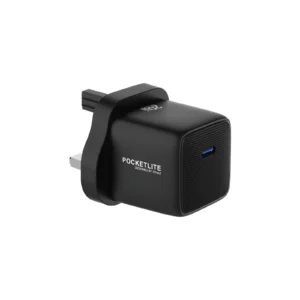 PAWA POCKETLITE TRAVEL CHARGER TYPE C PORT GAN UK STANDARD PD20W BLACK PW-PL20WUK-BK