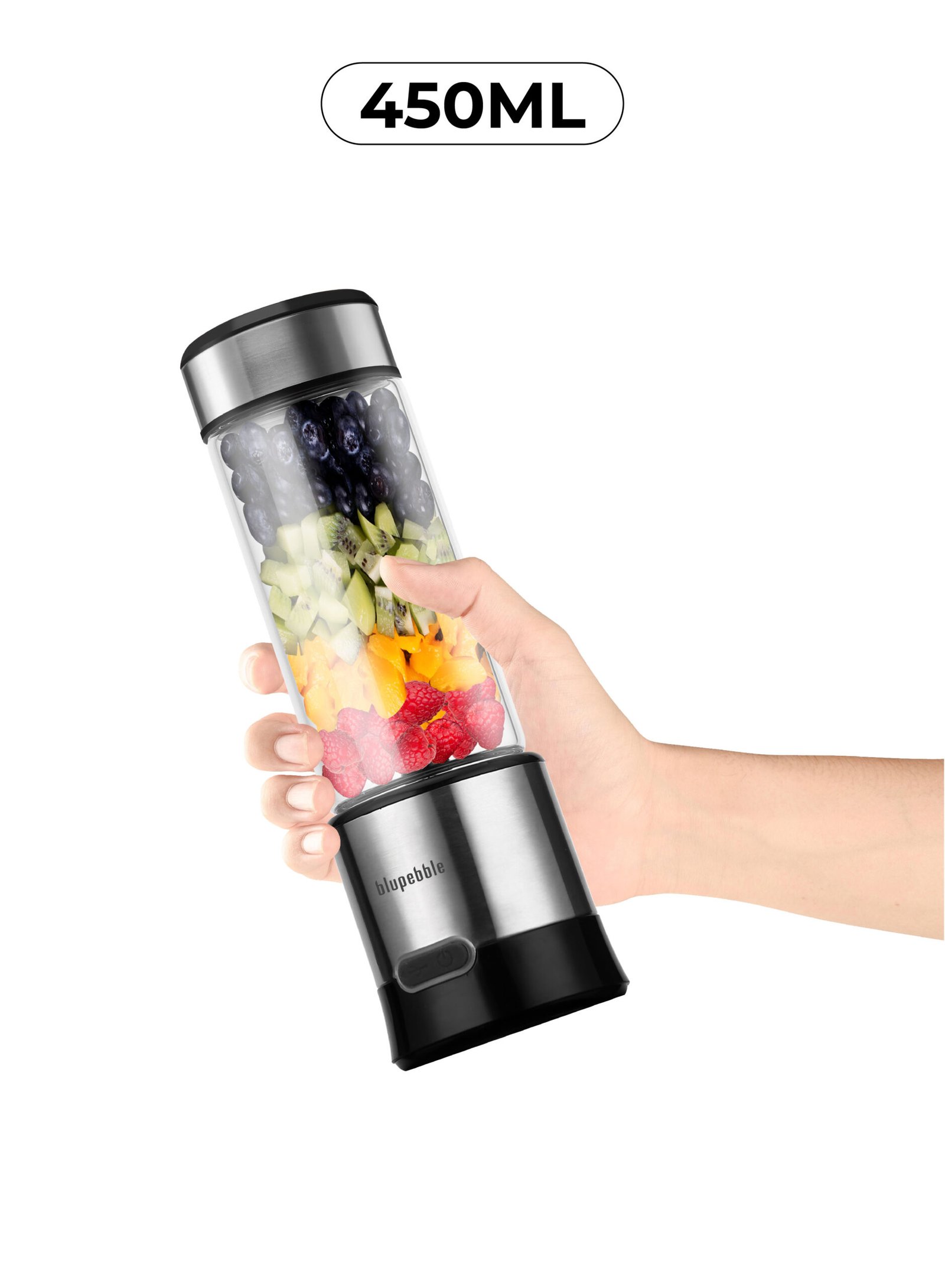 BLUPEBBLE PORTABLE RECHARGEABLE BLENDER 450ML SILVER BP-BLENDER450-SL - Image 2