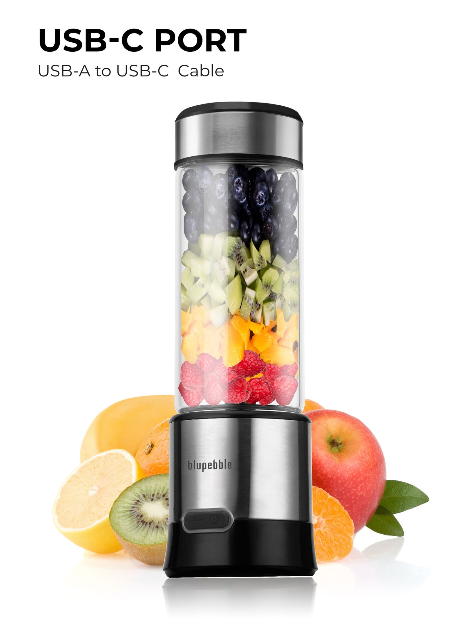 BLUPEBBLE PORTABLE RECHARGEABLE BLENDER 450ML SILVER BP-BLENDER450-SL - Image 8