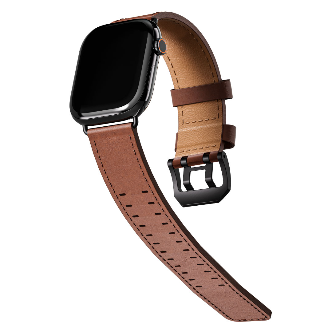 BLUPEBBLE APPLE WATCH STRAP SERIES 11 ORLEN SERIES 42/41/38MM BROWN BP-ORLENW-BR