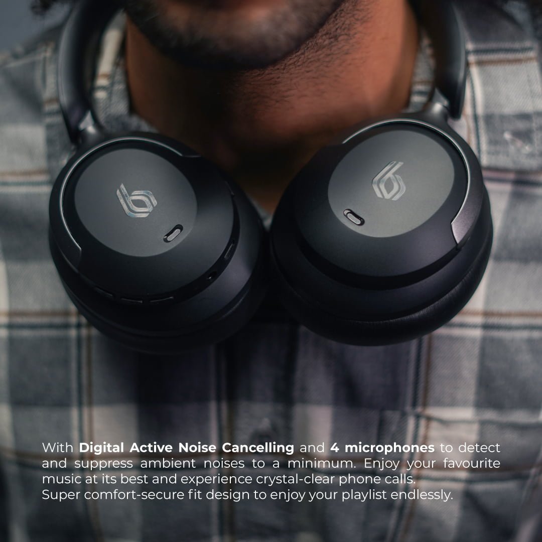 Bluepebble C80 Over-Ear Foldable Digital Hybrid Noise Cancelling Headphones - Black BP-PAC80ANC-BK - Image 3