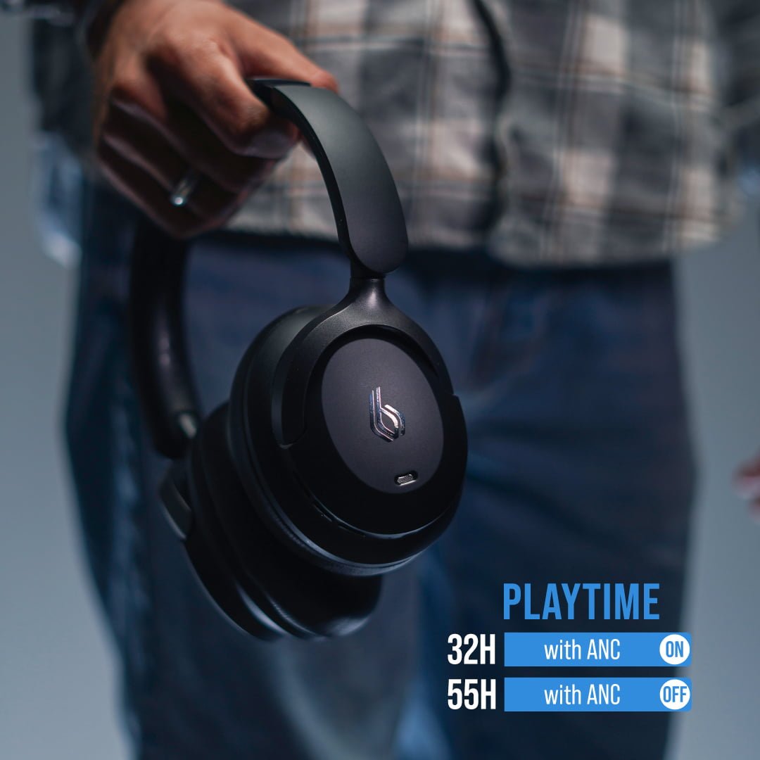 Bluepebble C80 Over-Ear Foldable Digital Hybrid Noise Cancelling Headphones - Black BP-PAC80ANC-BK - Image 2
