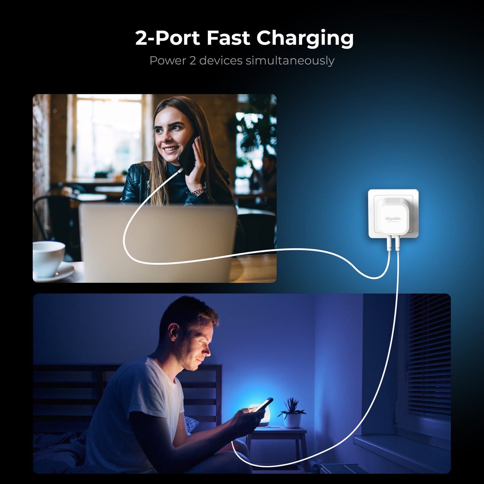BLUPEBBLE 2 PORT PD GAN FAST CHARGER 45W WHITE BP-PD45GANUK-WH - Image 8