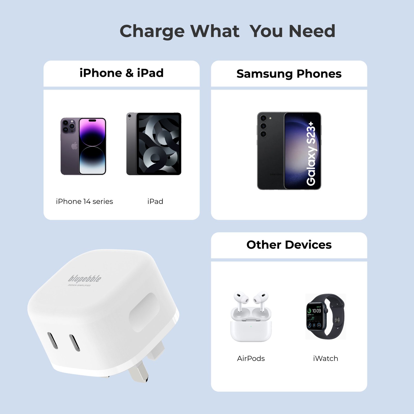 BLUPEBBLE 2 PORT PD GAN FAST CHARGER 45W WHITE BP-PD45GANUK-WH - Image 5