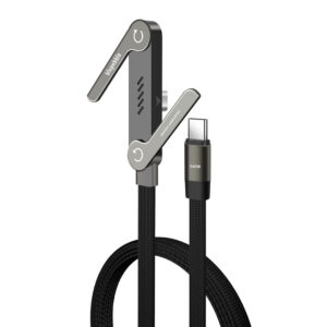 BLUPEBBLE POWERFLOW AXIS USB-C TO USB-C 240W BRAIDED CABLE W STAND GRAY BP-PFAXIS1.2M240W-GY