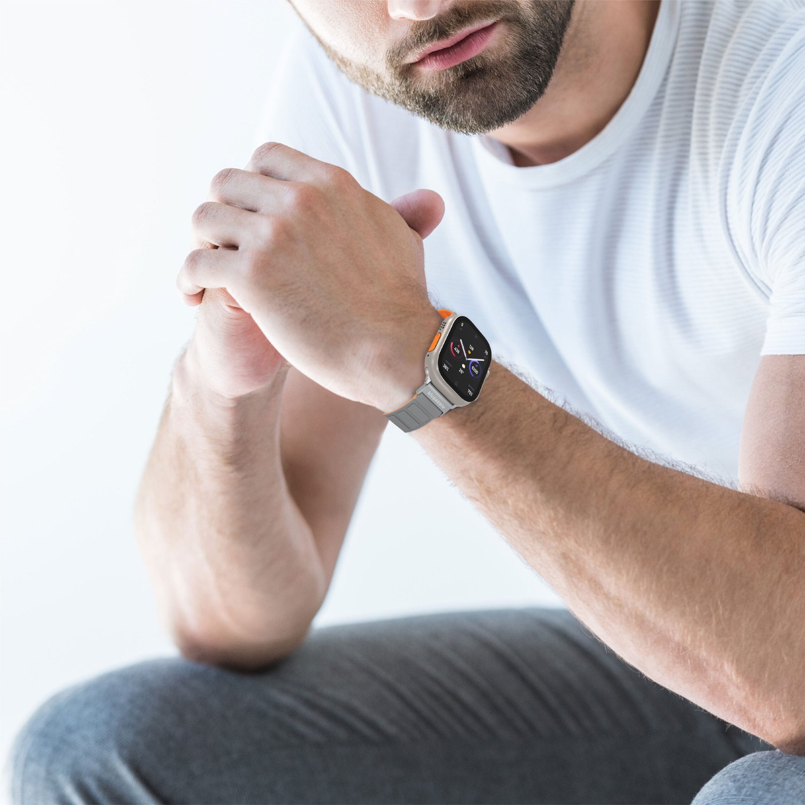 BLUPEBBLE TERMINIO SILICONE REVERSIBLE MAGNETIC STRAP 49/45/44/42MM GREY/ORANGE BP-TERMINIO49-GYOR - Image 4