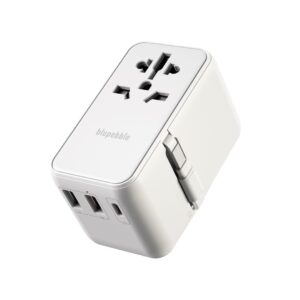 BLUPEBBLE PASSPORT 6 WORLD TRAVEL ADAPTER WITH GAN III TECH 70W USB C2 USB A W CABLE BP-TVL006WH