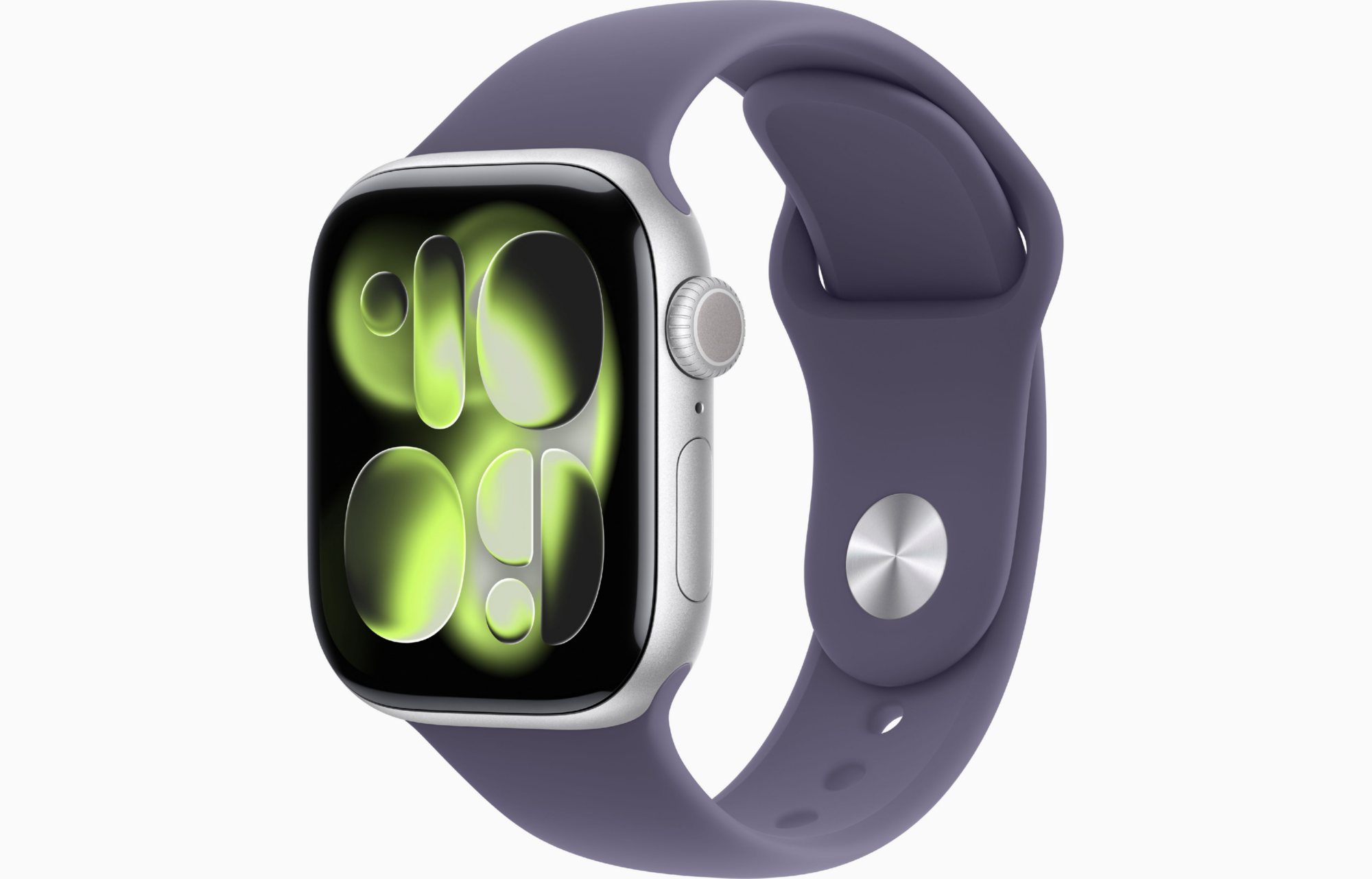 APPLE WATCH SERIES 11 GPS 42MM 2025 SILVER ALUMINIUM CASE WITH PURPLE FOG SPORT BAND - M/L MEU74