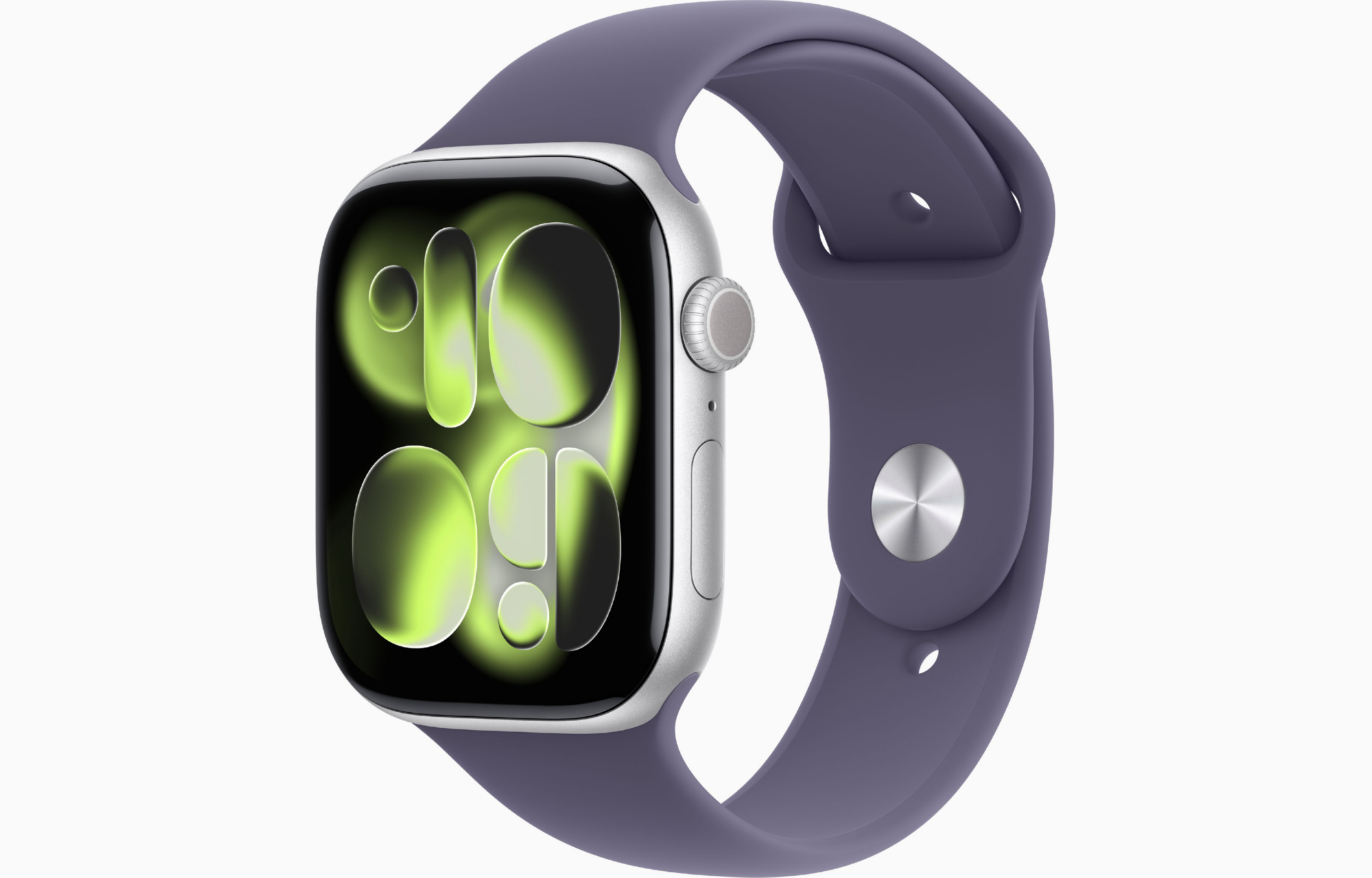 APPLE WATCH SERIES 11 GPS 46MM 2025 SILVER ALUMINIUM CASE WITH PURPLE FOG SPORT BAND - M/L MEVA4