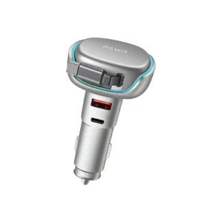 PAWA CAR CHARGER 50W WITH RETRACTABLE TYPE C CABLE SILVER PW-CC50WCA2-SL