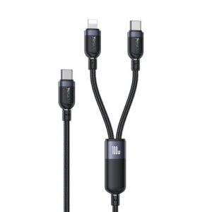 Introducing the YESIDO CA90 2-in-1 Type-C to Lightning and Type-C Cable in sleek black