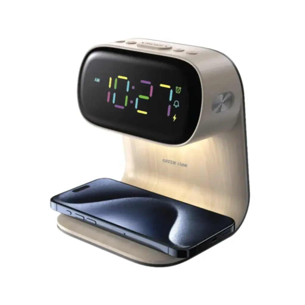Start and end your day with convenience and elegance using the Green Lion Bedside Clock with Wireless Charger in a stylish wood finish.