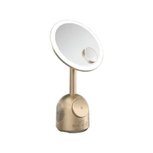 Transform your daily routine with the Green Lion Makeup Mirror with Speaker and MagSafe Charger – Gold (GNMKPMRMGGD).