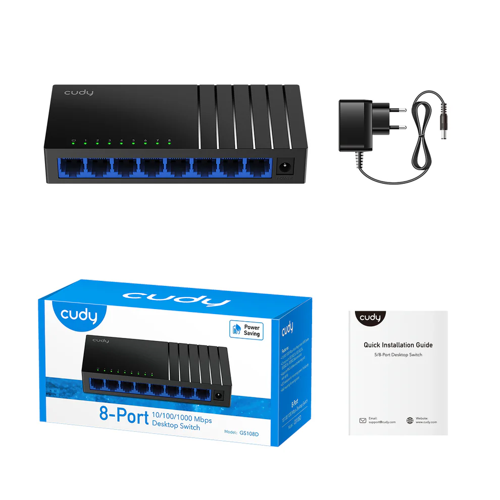 Cudy 8-Port Gigabit Network Switch (Black, GS108D) - High-Speed Ethernet Connectivity - Image 2