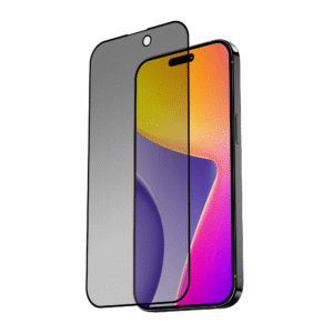 Keep your screen secure and your phone protected with the BluPebble Graphene Rock Series Privacy Glass Screen Protector for iPhone 15 Pro.