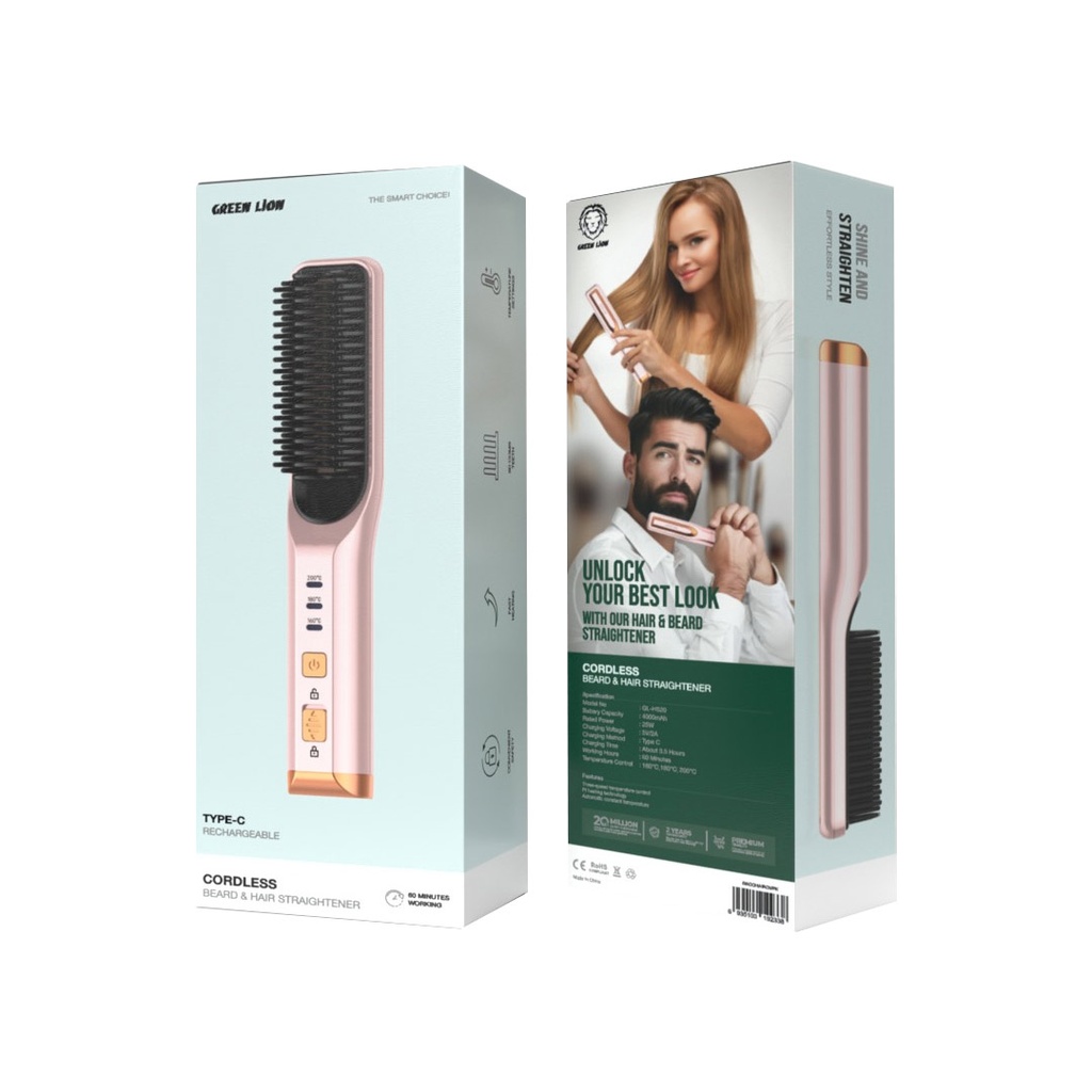GREEN LION CORDLESS BEARD & HAIR STRAIGHTENER PINK GNCOHAIRCMPK - Image 2