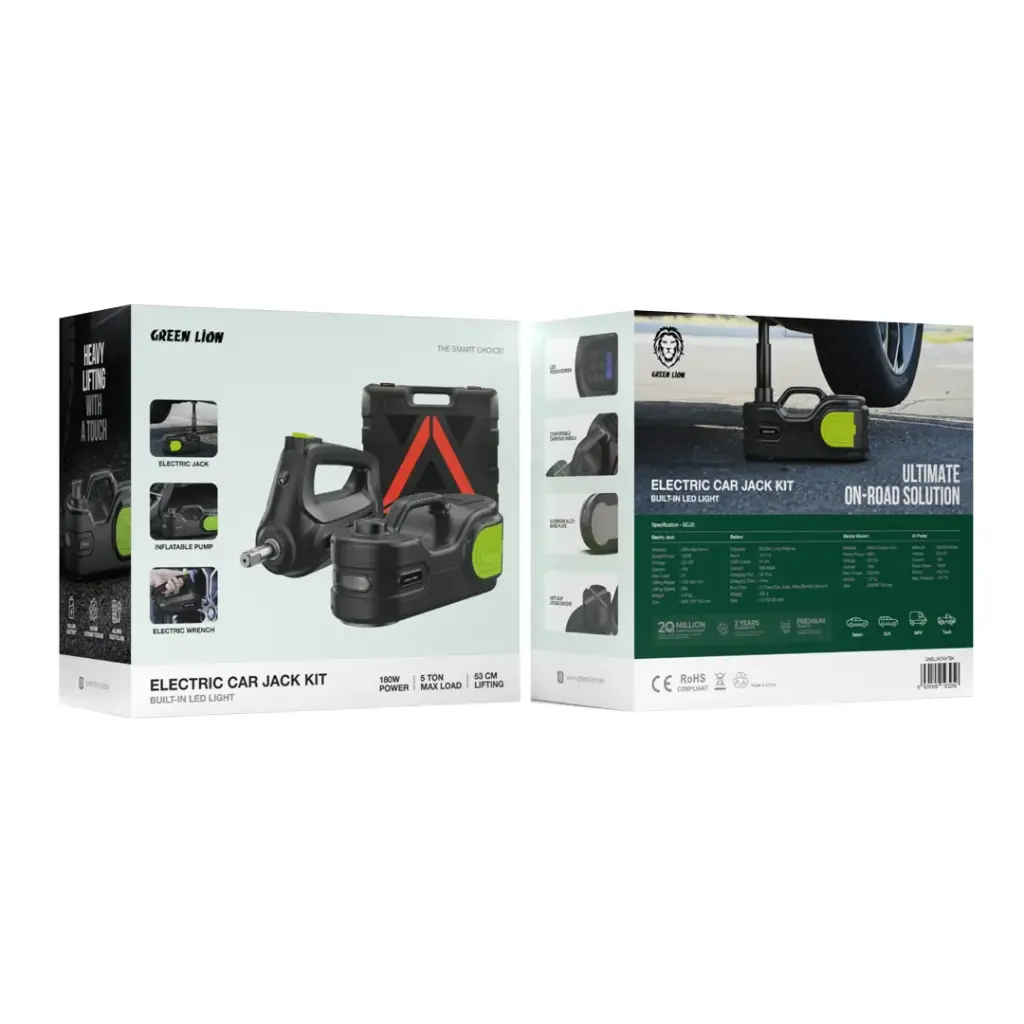 GREEN LION ELECTIC CAR JACK KIT BUILT-IN LED LIGHT BLACK GNELJACKKTBK - Image 4