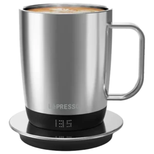 LEPRESSO AURELIO CERAMIC MUG WITH TEMPERATURE CONTROL BASE SILVER LPCFFACM0062SL