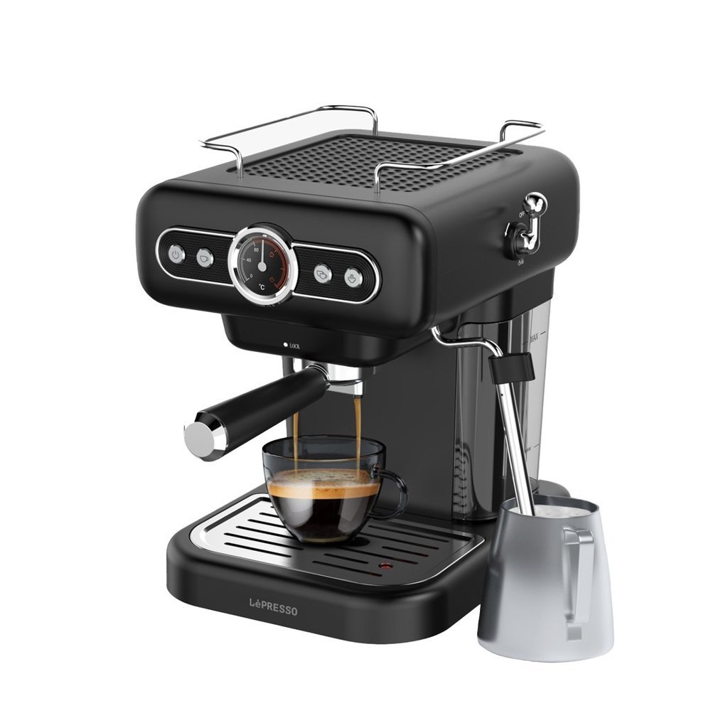 Lepresso Retro Espresso Machine LP012 Black - 15 Bar, Milk Steamer, Boiler Gauge