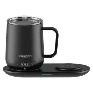 Enjoy every sip at the perfect temperature with the Lepresso Smart Heating Travel Mug.