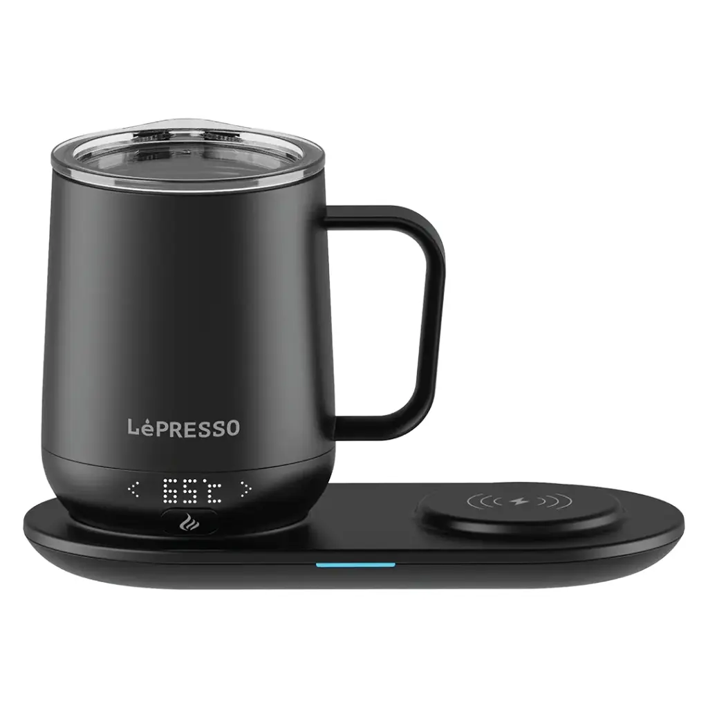 Enjoy every sip at the perfect temperature with the Lepresso Smart Heating Travel Mug.