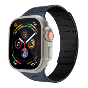LEVELO APPLE WATCH SE 49/45 MM ROYALLINK SILICONE STRAP WITH MAGNET BLUE/BLACK LVLRLS49BLBK
