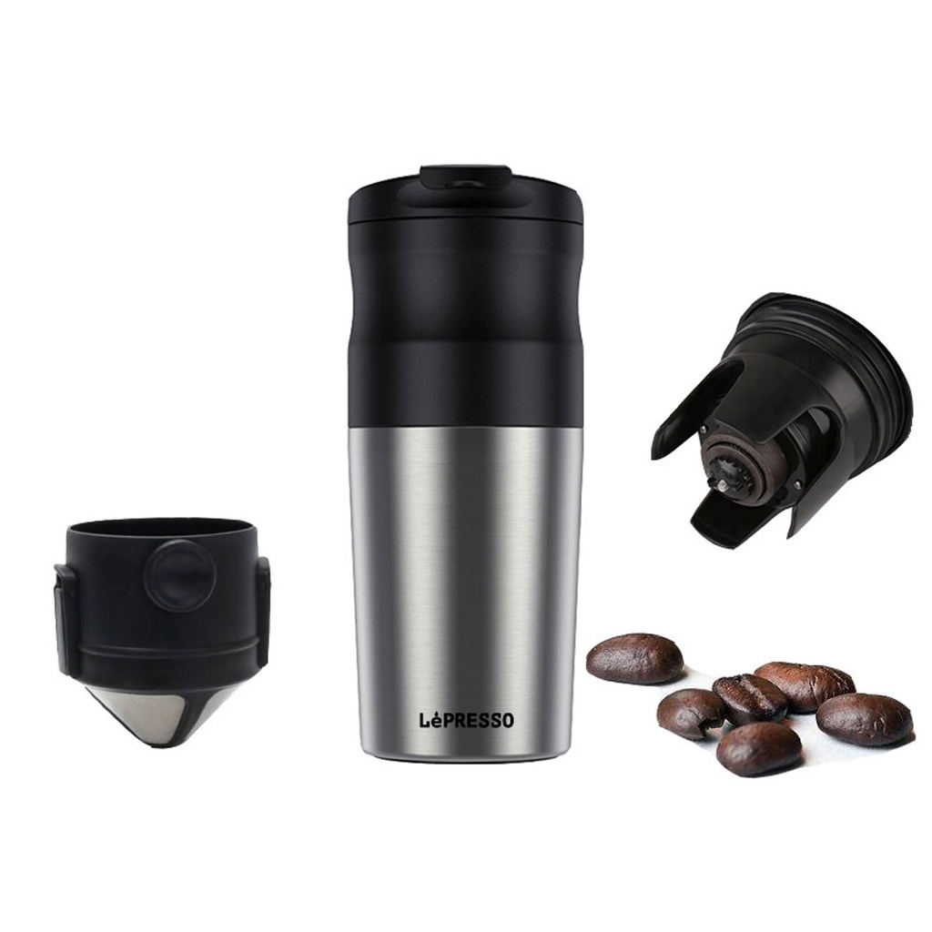 LEPRESSO PORTABLE MUG BURR GRINDER COFFEE MAKER 400ML SLIVER LPCMGSM - Image 4