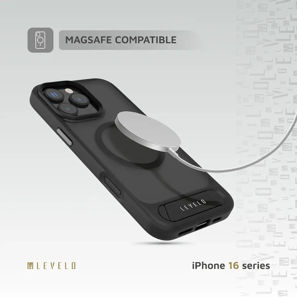LEVELO IPHONE 16 PRO MATTEO CASE WITH BOTTOM STAND GRIP LVLMCBSG16PBK - Image 6